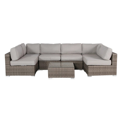 Wicker Patio Sofa Set for Four With Cushions and Glass Table Weather Resistant Outdoor Furniture Brown And Gray