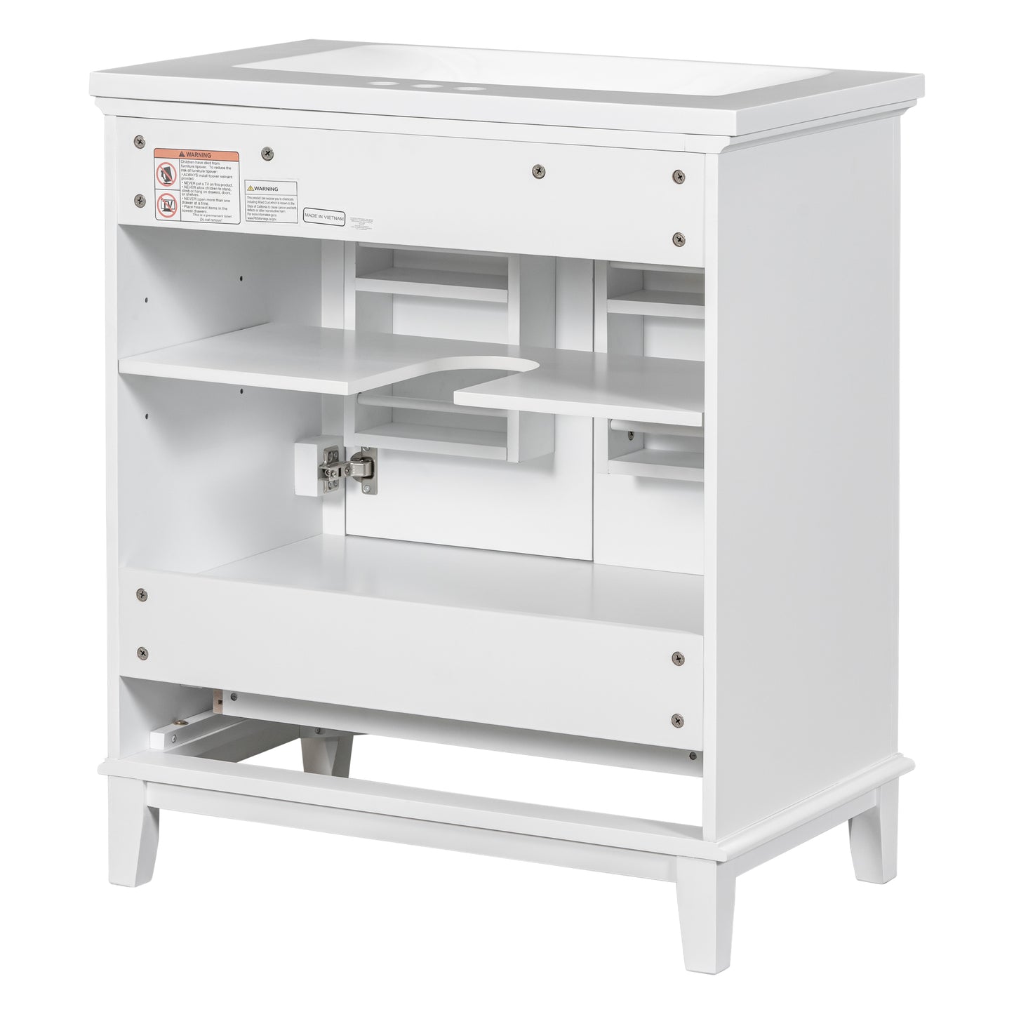 30" Modern Bathroom Vanity with Ceramic Sink, Multi-Storage Cabinet with Adjustable Shelves, Durable Solid Wood & MDF Construction, White Finish