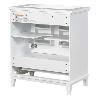 30" Modern Bathroom Vanity with Ceramic Sink, Multi-Storage Cabinet with Adjustable Shelves, Durable Solid Wood & MDF Construction, White Finish