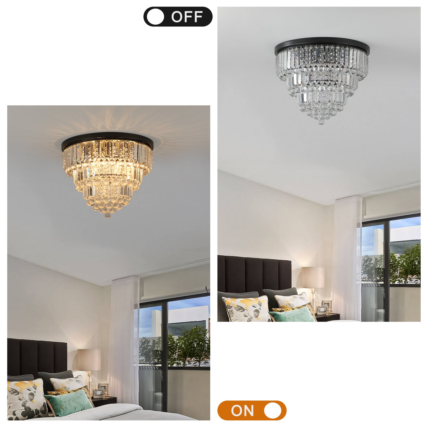 Large Modern Crystal Chandelier, 6-Light Ceiling Fixture for Dining, Dimmable, K9 Crystal, Black