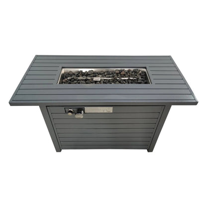 Outdoor Fire Pit Table With Lid, 50000 BTU Gas, 25 in H x 42 in W, Steel Construction, Modern Garden Gray