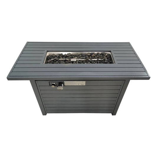 Outdoor Fire Pit Table With Lid, 50000 BTU Gas, 25 in H x 42 in W, Steel Construction, Modern Garden Gray