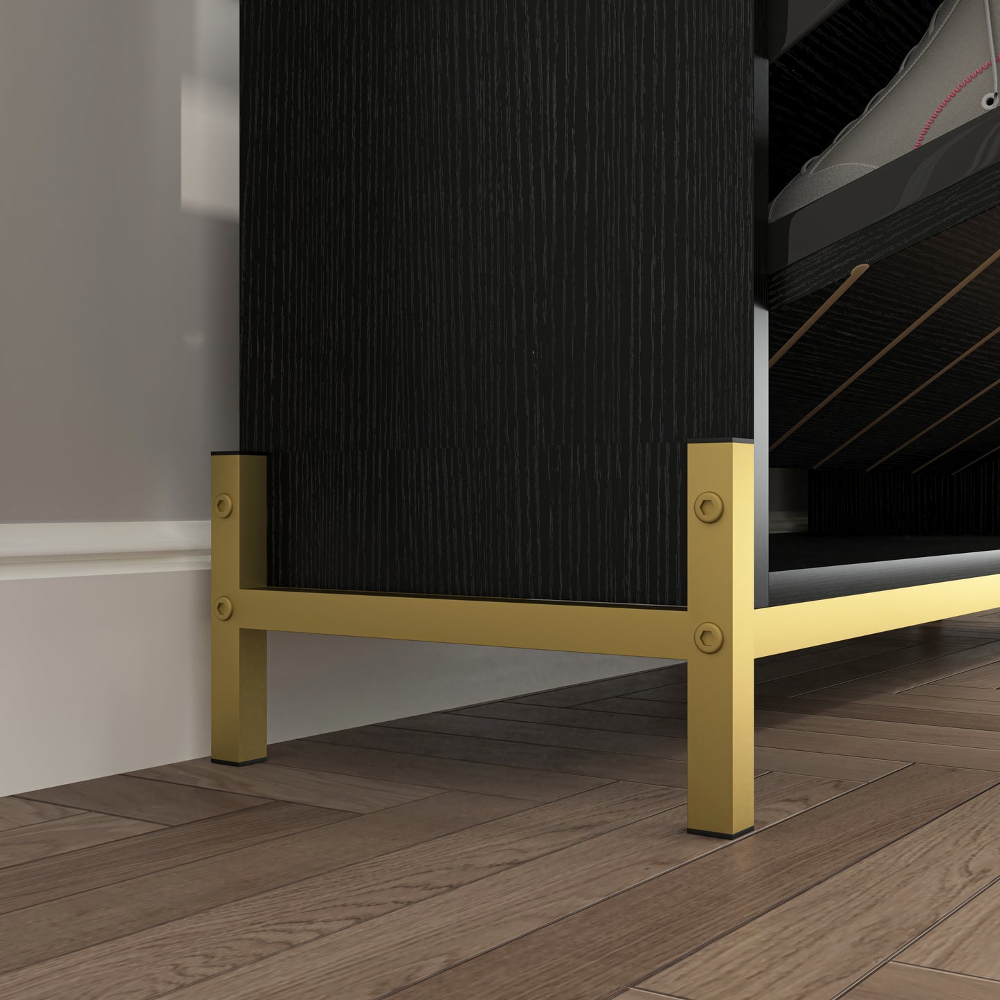 Slim Modern Shoe Storage Cabinet with 3 Flip Drawers and Open Shelves - Rustic Design Freestanding Organizer for Heels, Boots, and Slippers