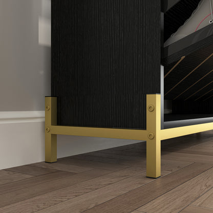 Slim Modern Shoe Storage Cabinet with 3 Flip Drawers and Open Shelves - Rustic Design Freestanding Organizer for Heels, Boots, and Slippers