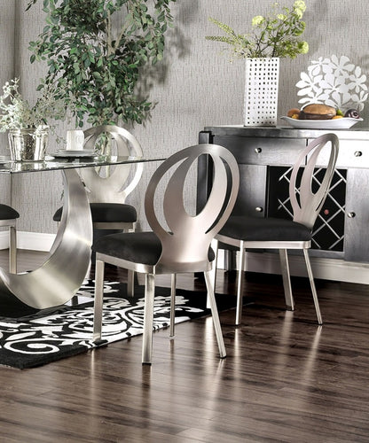 Contemporary 2pc Metal-Frame Dining Chairs with Microfiber Seats, Oval Back, Powder-Coated Satin Finish Black