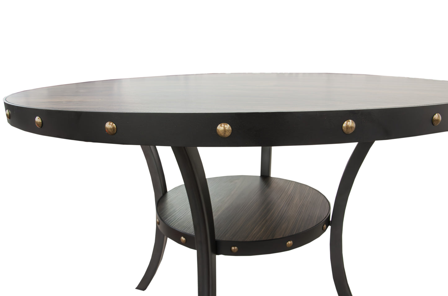 Round Dining Table With Nailhead Trim And Storage Natural