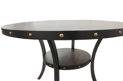 Round Dining Table With Nailhead Trim And Storage Natural