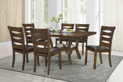 Set of 2 Transitional Wooden Dining Room Side Chairs, Wood Frame, Faux Leather Seats, Brown Finish