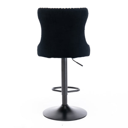Velvet Swivel Bar Stools Set 2 Adjustable 25 33in Black