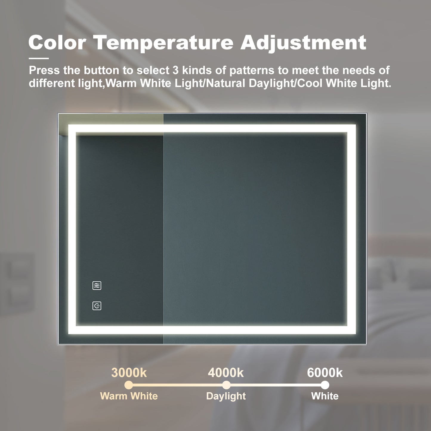 32"x24" High-Lumen Dimmable LED Vanity Mirror with Anti-Fog and Adjustable Color Temperature, Waterproof Design, Vertical & Horizontal Mounting