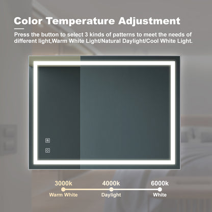 32"x24" High-Lumen Dimmable LED Vanity Mirror with Anti-Fog and Adjustable Color Temperature, Waterproof Design, Vertical & Horizontal Mounting