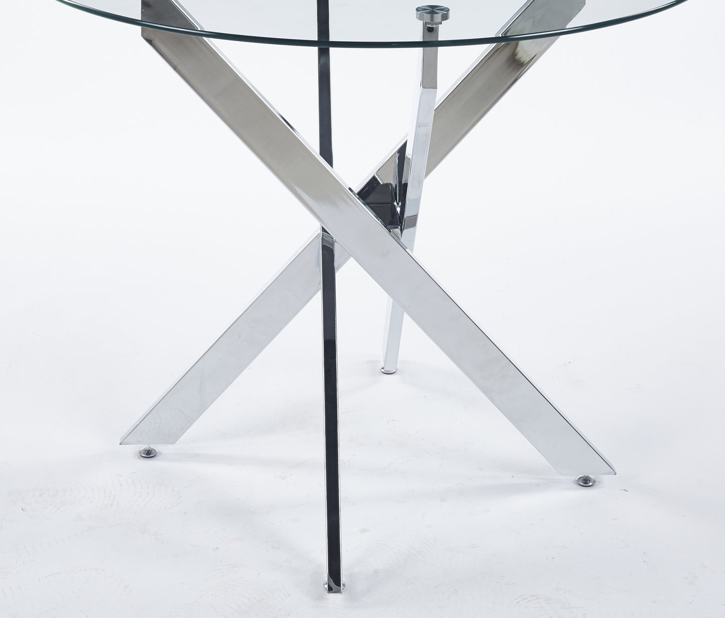 Dining Table With Tempered Glass And Cross Metal Legs Chrome