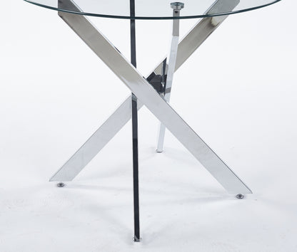 Dining Table With Tempered Glass And Cross Metal Legs Chrome