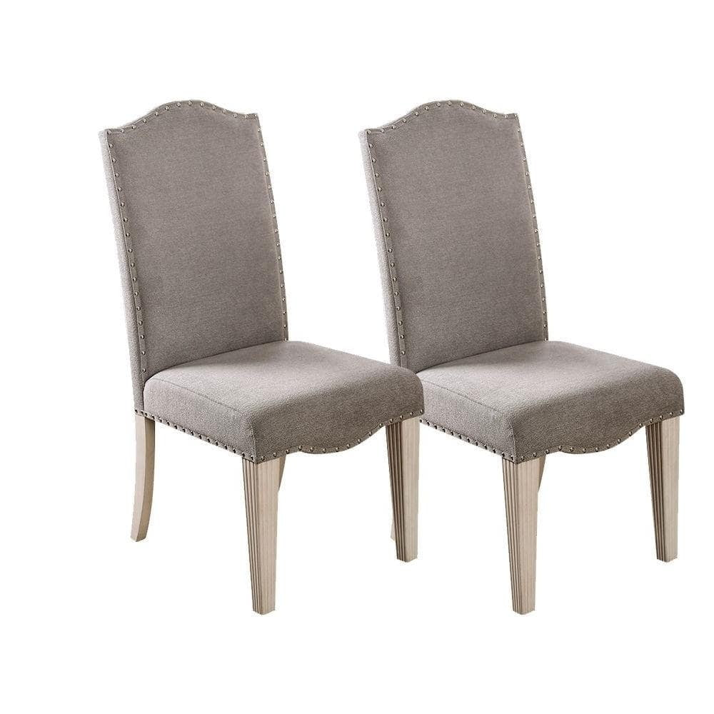 Set of 2 Parson Dining Chairs with Camel Back, Nailhead Trim, Solid Wood Frame, Upholstered Fabric, Gray