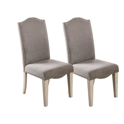 Set of 2 Parson Dining Chairs with Camel Back, Nailhead Trim, Solid Wood Frame, Upholstered Fabric, Gray