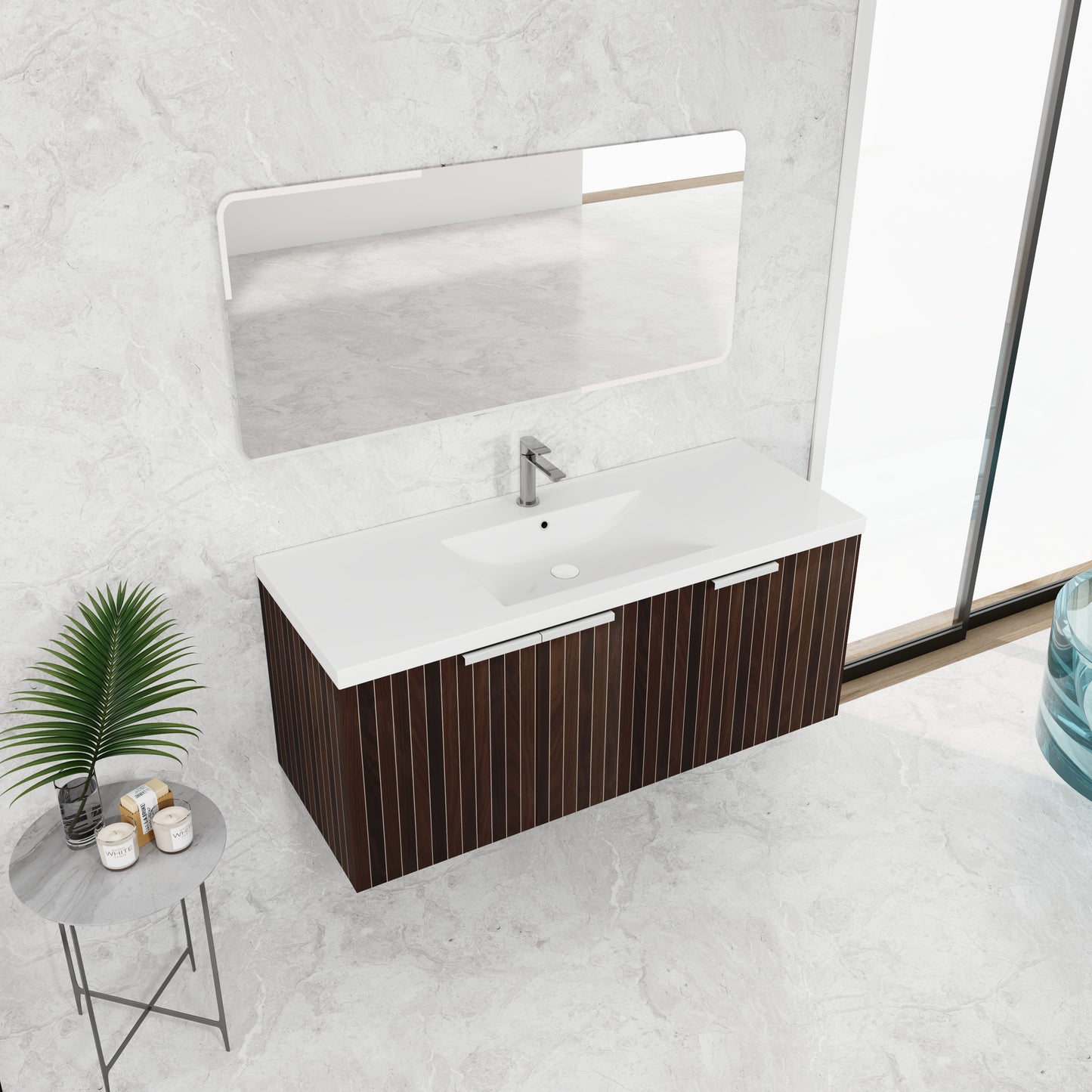 Modern 48-Inch Wall-Mounted Bathroom Vanity with Soft-Close Doors and Resin Sink