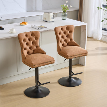 Orange Aged Retro PU Swivel Bar Stools Tufted Back