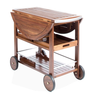 Tillary Drop Leaf Outdoor Bar Cart With Wine Rack Oak Finish