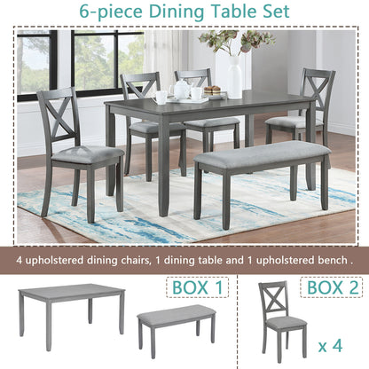 Wooden Dining Table Set Chairs And Bench Six Piece Gray