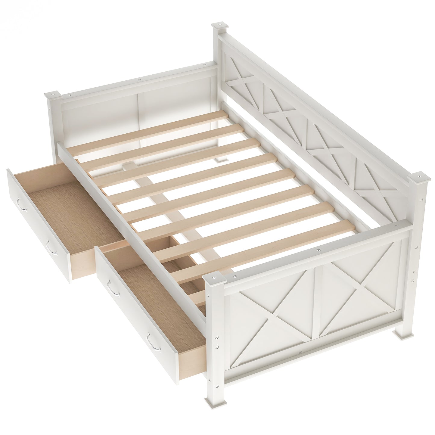 Cream White Twin Size Wooden Daybed with Rustic and Modern Touches
