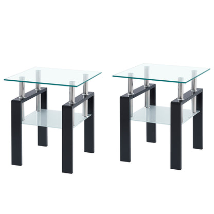 2-Piece Tempered Glass End Table Set for Living Room, 17.7in Tops, 20.5in High, Waterfall Edges - Clear