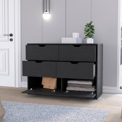 Black Wengue Finish Dresser Curio with Four Drawers and Display Space