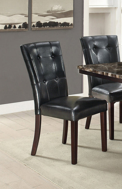 Set of 2 Parson Dining Chairs, Faux Leather, Tufted Back, Birch Wood & MDF, 19 x 24 x 39 in, Black