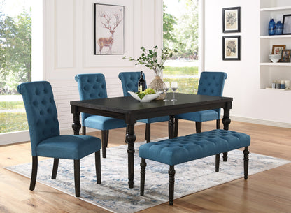 Wood Dining Set With Table Four Chairs And Bench Dark Wash