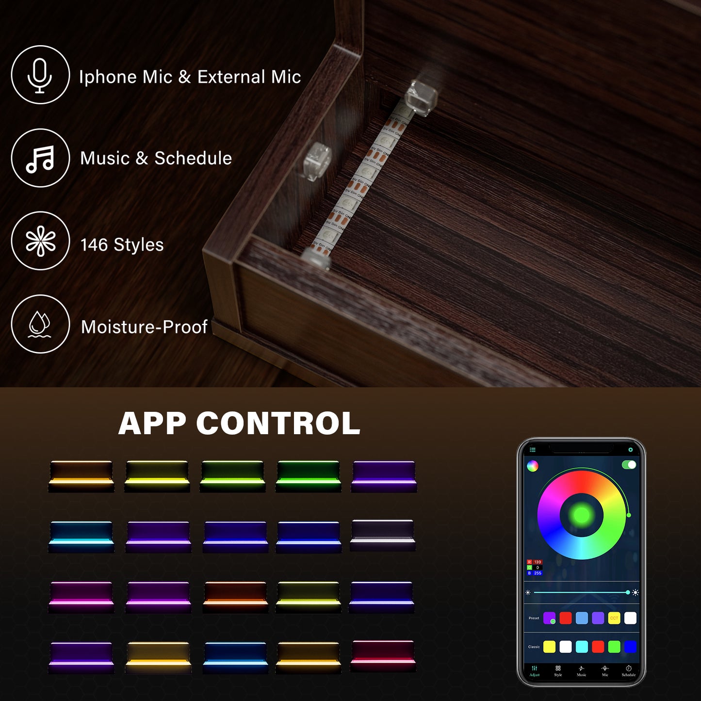 Illuminated Walnut Liquor Display Shelf Led Effects 24 Inch