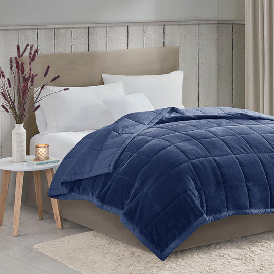 Reversible Microfiber Down-Alternative Blanket with Smart Temp, Machine Washable, Twin-King Navy