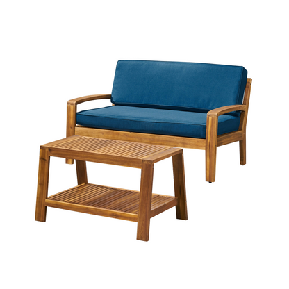 Outdoor Loveseat And Coffee Table Set For Patio, 2 Person Seating Group With Cushions, Weatherproof Acacia Wood