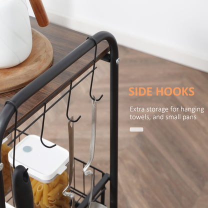 Walnut 3 Tier Rolling Kitchen Island Cart With Baskets