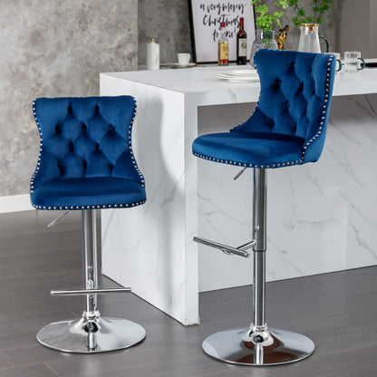 AA Furniture Swivel Velvet Barstools Adjustable 25-33 Blue