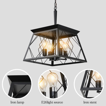 4-Light Farmhouse Chandelier for Dining & Kitchen Island, Adjustable Chain, 15.7x15.7x20.3, E26-60W Black