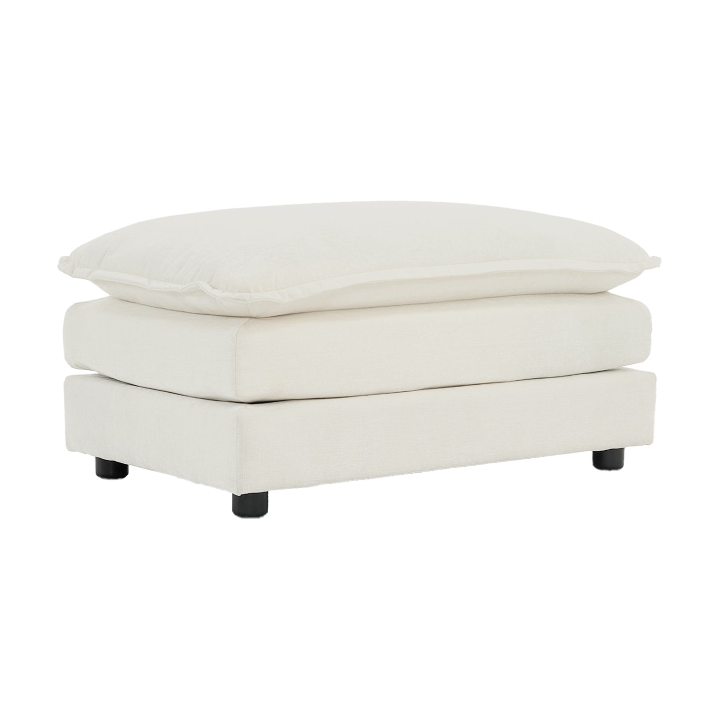 Chenille Fabric Ottoman Footrest for Modular Sofas Fits 2/3/4-Seater Cushioned Foam Wood 35x22x18 White