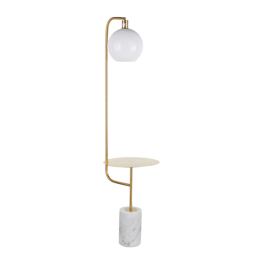 Contemporary Glam Floor Lamp with Integrated Side Table, Marble Base, LED Bulb Included Gold and White