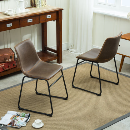 Vintage PU Leather Dining Chairs, Set of 2, Frame, Molded Seat, 18.5W x 22.25D x 31.5H, Antique Brown
