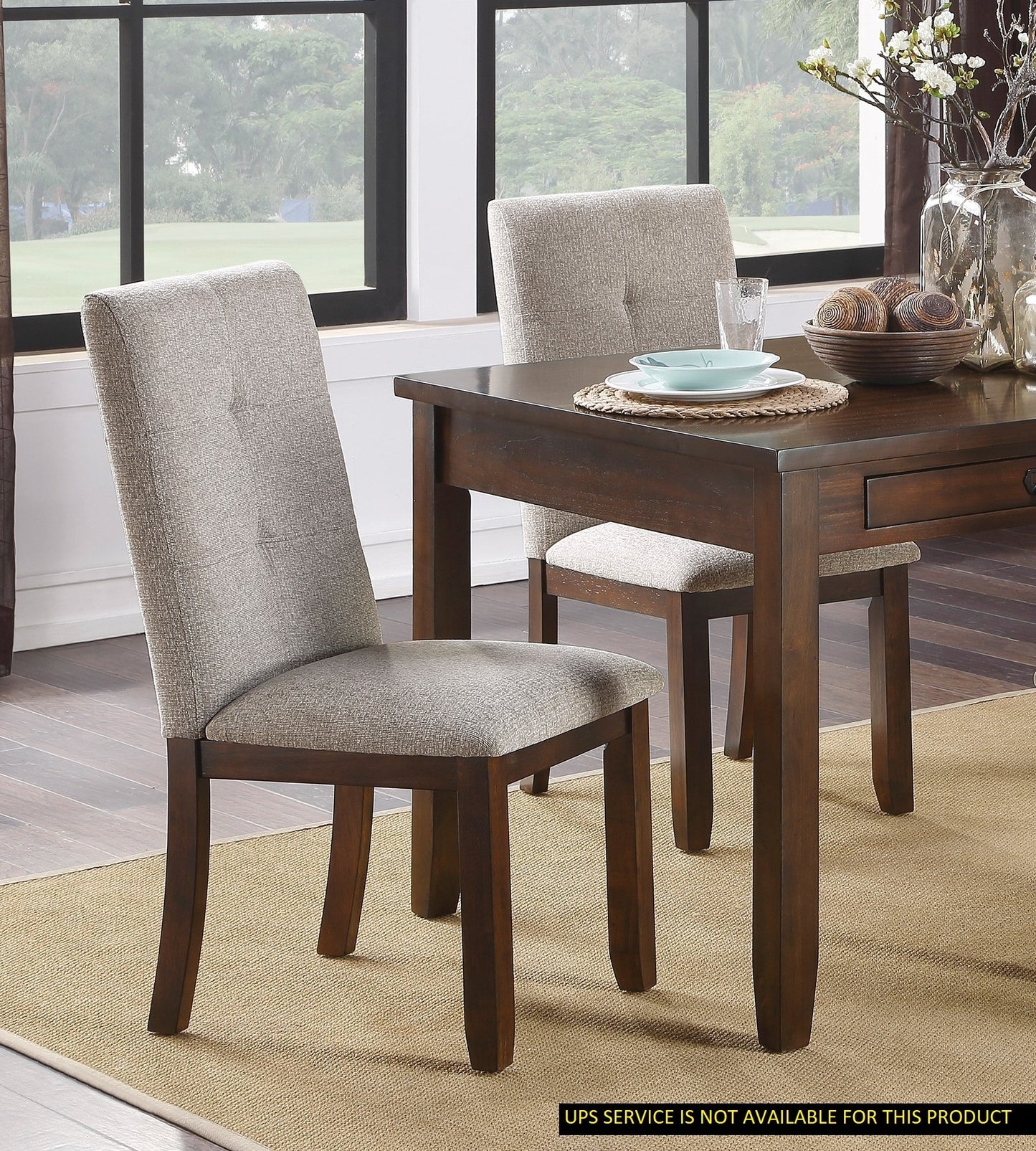 Set of 2 Chenille Upholstered Dining Chairs with Tufted Back and Wood Frame, Dark Cherry