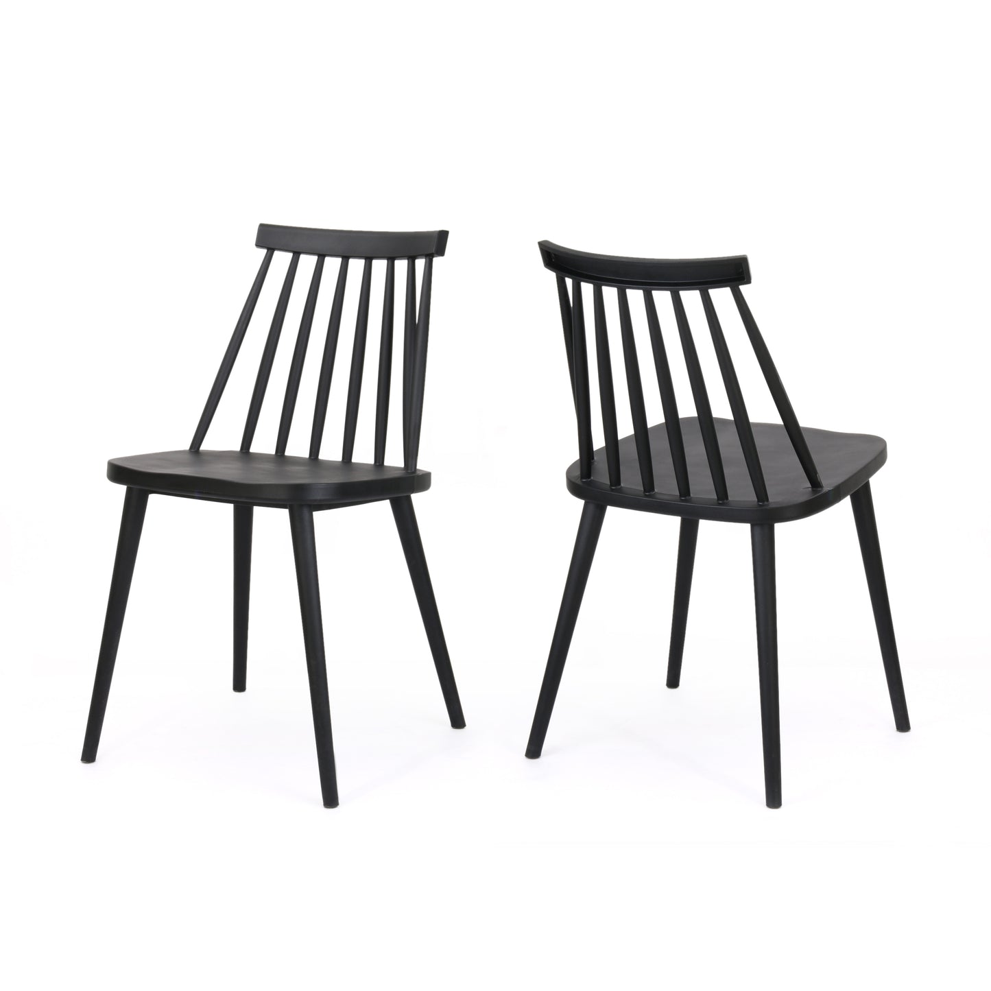 Farmhouse Spindle Back Dining Chairs, Set of 2, Polypropylene Chairs for Dining Room, Easy-Clean, Black