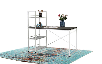 Convertible Dual-Sided Workstation Desk with Bookshelf - White/Brown