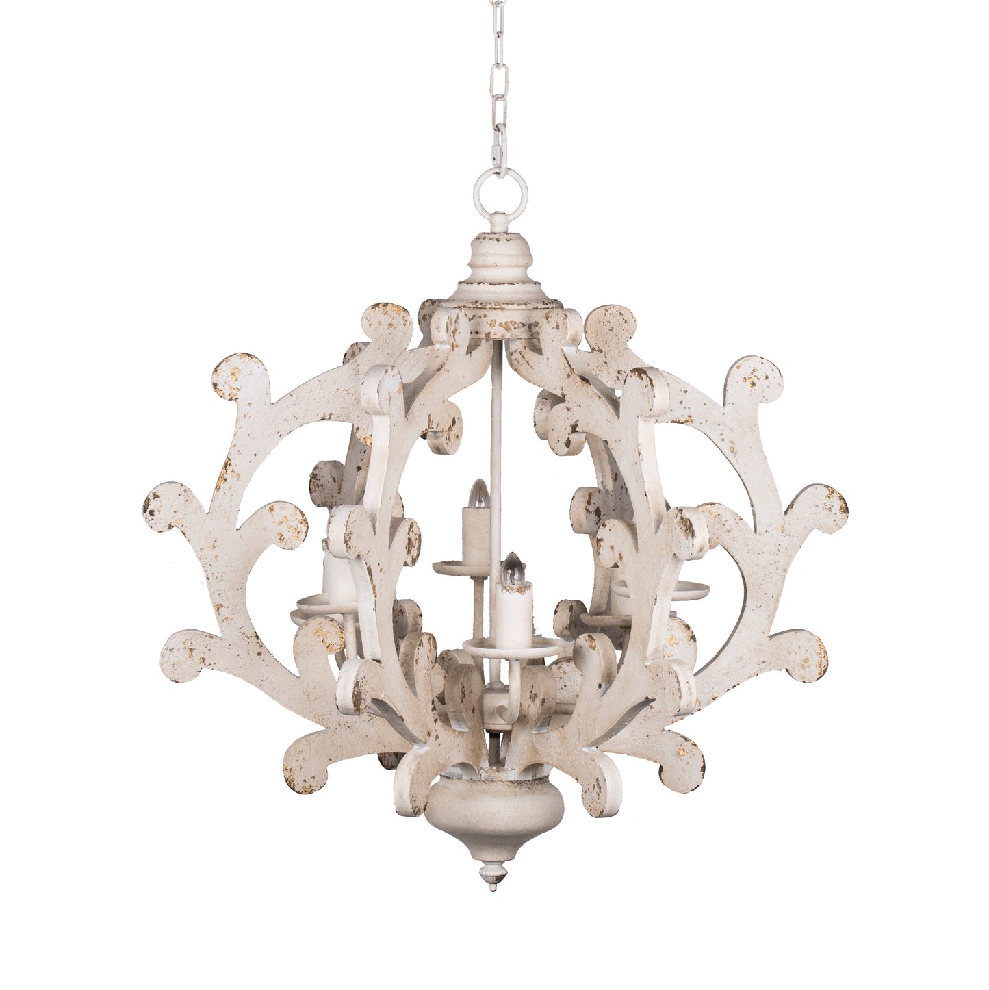 6-Light Wood Chandelier with Adjustable Chain for Kitchen and Dining - Bulbs Not Included Weathered White