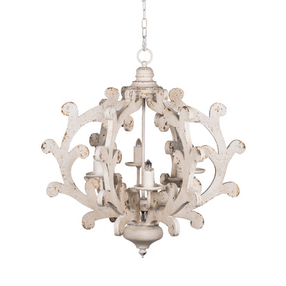 6-Light Wood Chandelier with Adjustable Chain for Kitchen and Dining - Bulbs Not Included Weathered White