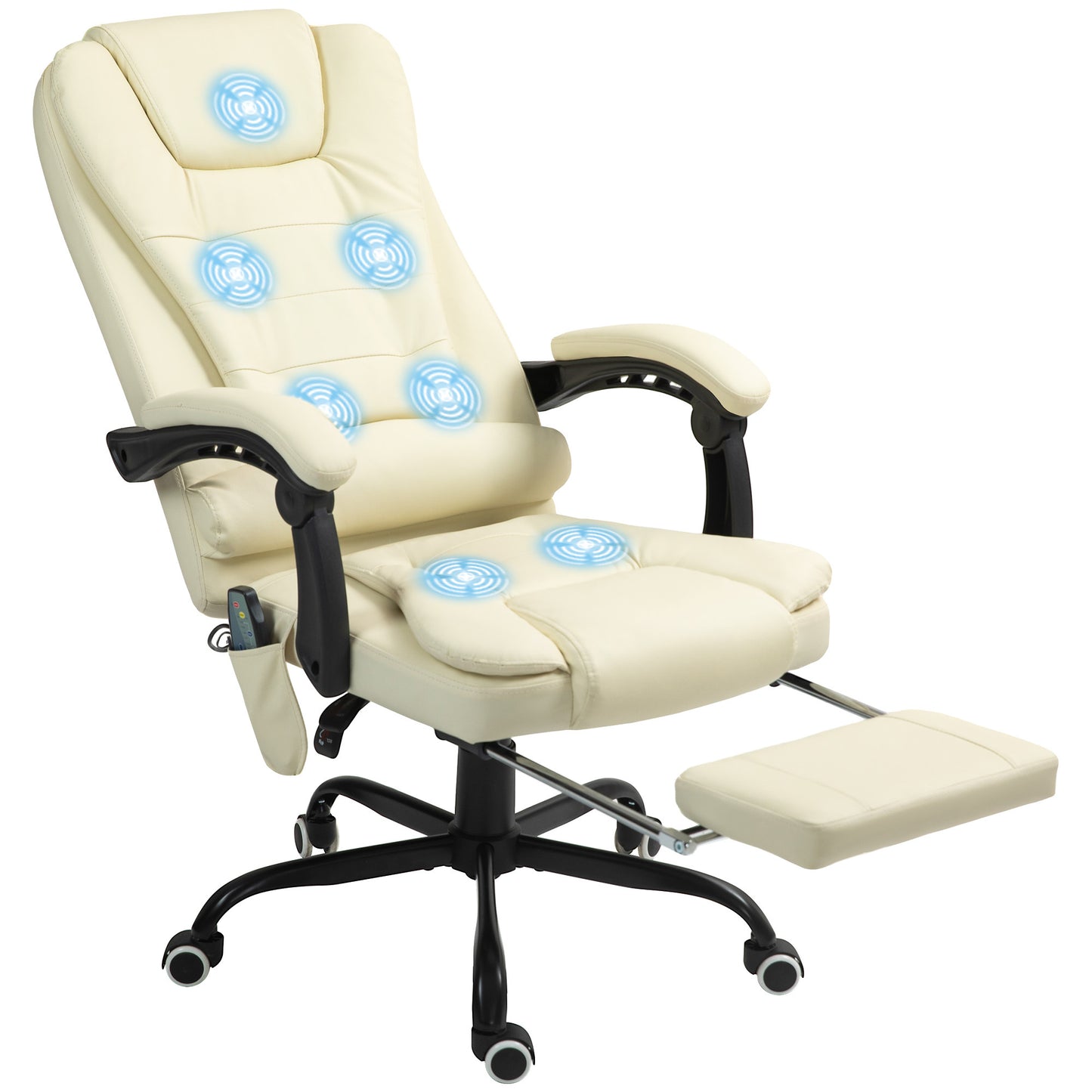 Cream White 7-Point Vibrating Massage Office Chair with Reclining Back and Footrest, Ergonomic Design for Ultimate Comfort