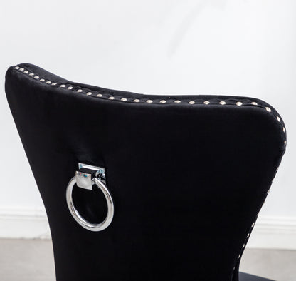 Montura Contemporary Tufted Velvet Chair with Nailhead Trim, Set of 2, Black