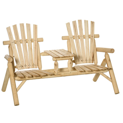 Outdoor 2 Seat Wooden Adirondack Chair With Table And Fire Pit Loveseat For Patio Porch Deck Backyard Furniture Natural