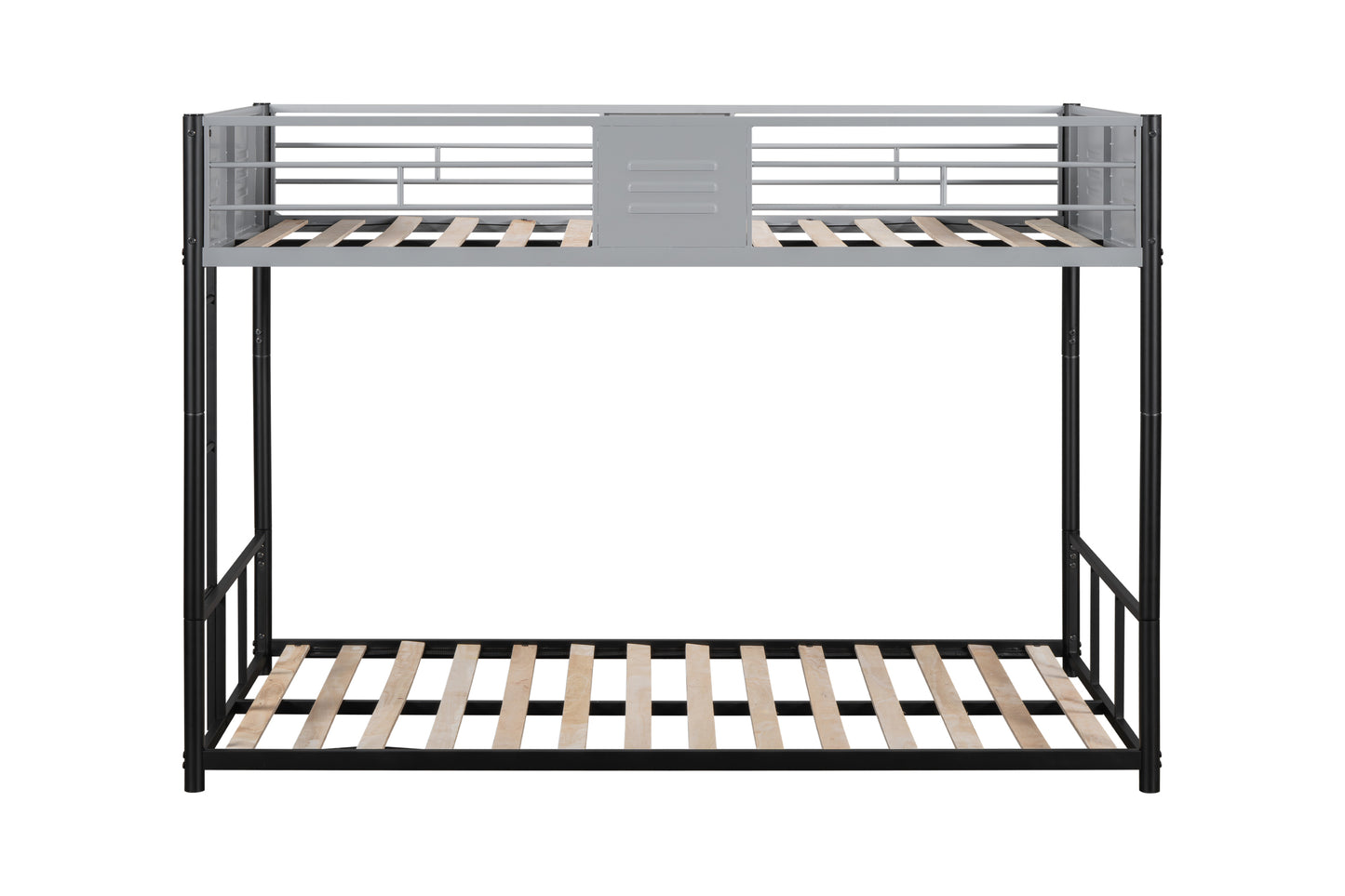 Sturdy Metal Twin Over Twin Bunk Bed with Safety Guardrail and Noise-Reduced Design