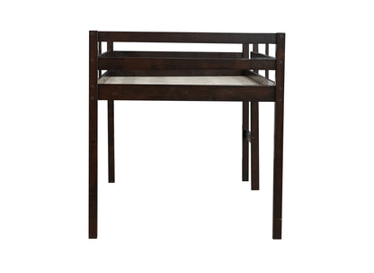 Espresso Rubber Wood Twin Loft Bed with Ladder and Enhanced Support Slats