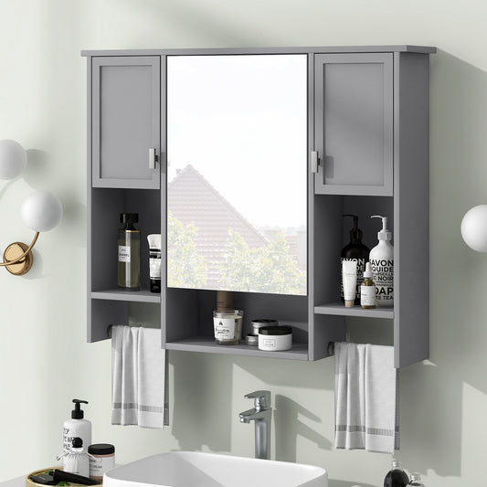 35'' x 28'' Modern Wall Mounted Bathroom Storage Cabinet, Bathroom Wall Cabinet with Mirror, Medicine Cabinet with Towels Bar