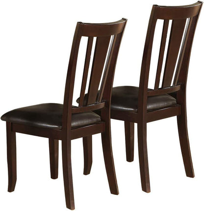 Set of 2 Contemporary Dining Chairs with Slat Back, Faux Leather Cushions, Easy Assembly Brown