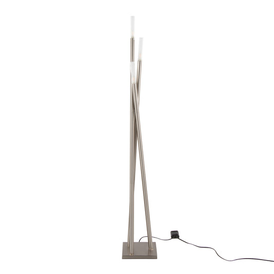 Contemporary Icicle Floor Lamp with Glass Sconces, 67-Inch Tall, G9 40W Bulbs Included, Brushed Nickel